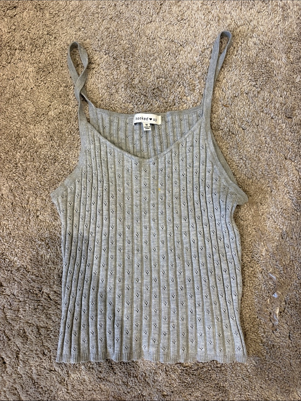 Hooked Up by IOT Light Gray Ribbed Eyelet V-Neck Cami